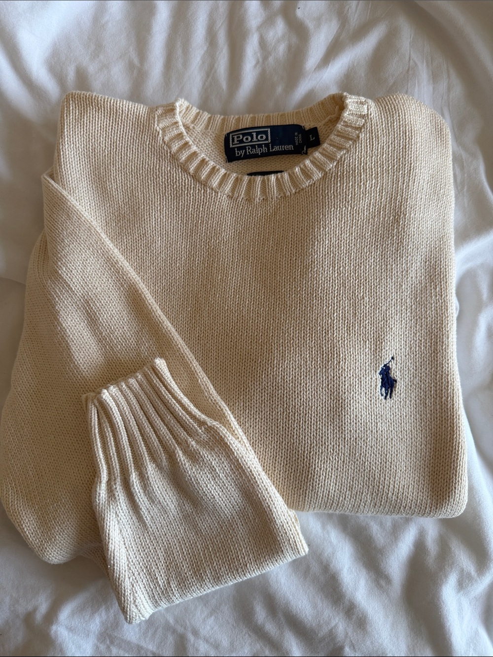 Polo by Ralph Lauren Men's Cream Crewneck with Navy Pony